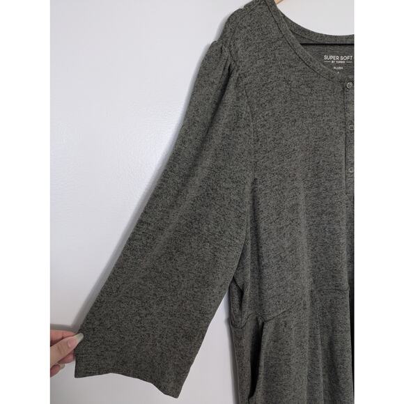 Torrid Super Soft Plush Puff Sleeve Mini Skater Dress in Dusty Olive - Picture 3 of 8